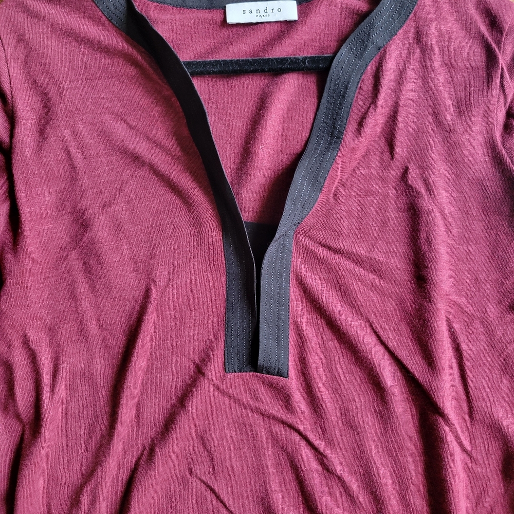 Sandro Linen shirt with Silk-hemmed V-neck